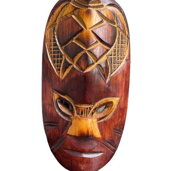 Fijian Tiki Vtg Wooden Tribal Mask Lot of 2 Hand Carved Wall Art - Picture 7 of 12